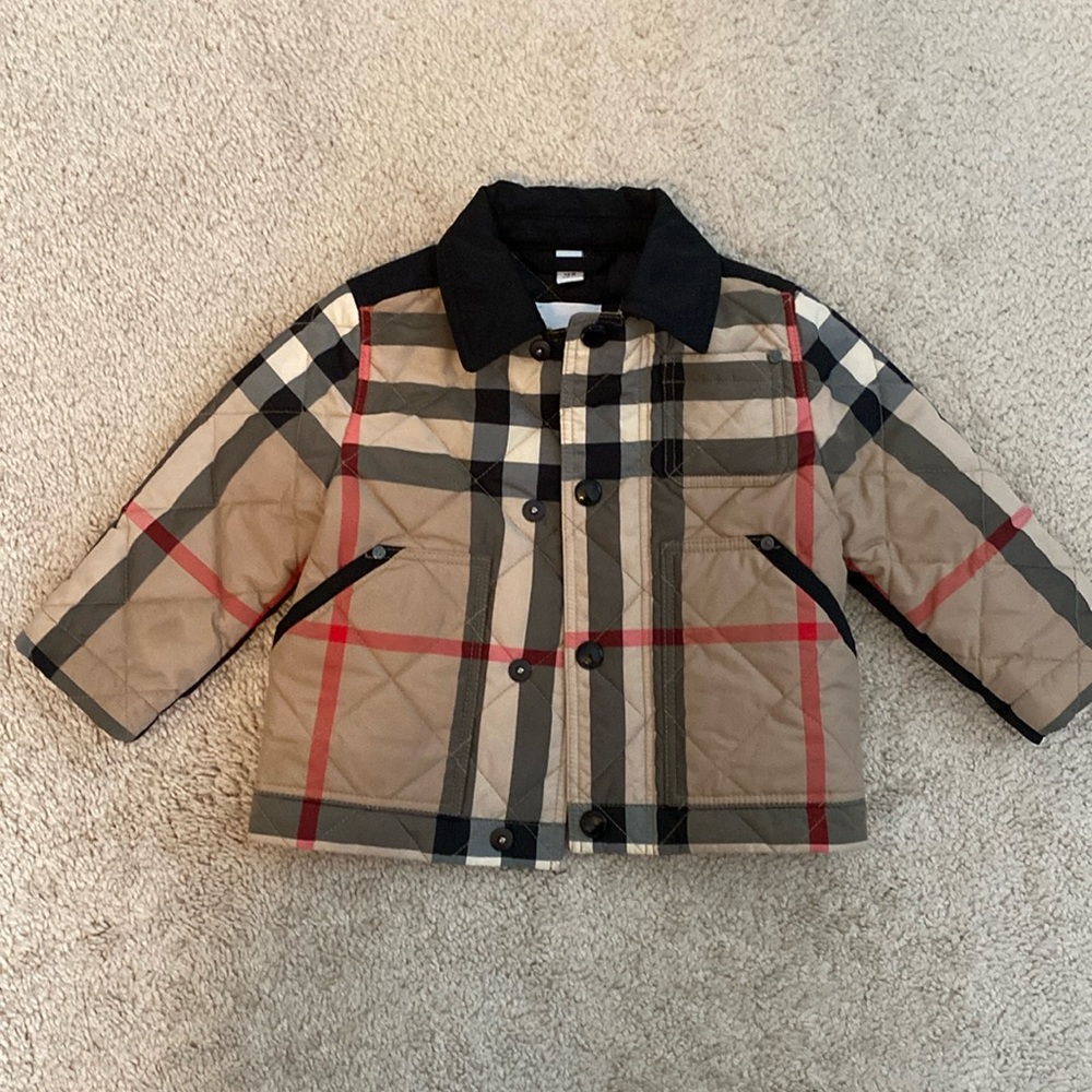 Authentic Burberry ARCHIVE BEIGE Check Diamond Quilted Jacket Size 12M EUC